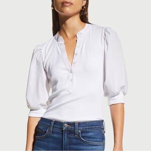 Veronica Beard Coralee Puff-Sleeve Top in White Size XS EUC $198